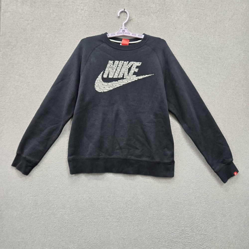 Nike Women Sweatshirt L Black Fleece Nike Swoosh Activewear Logo Graphic Print